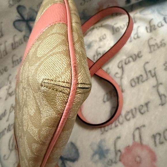 Coach PVC Leather North South Crossbody Stripe Light Khaki/Pink preowned - Picture 8 of 16